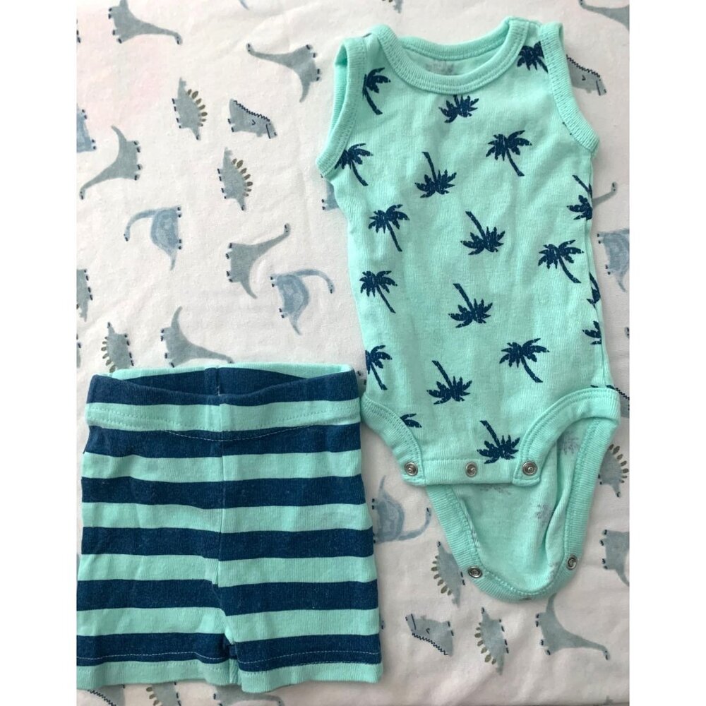 Koala Baby Newborn Sleeveless Bodysuit & Shorts Set Palm Tree & Stripes 100% Cot